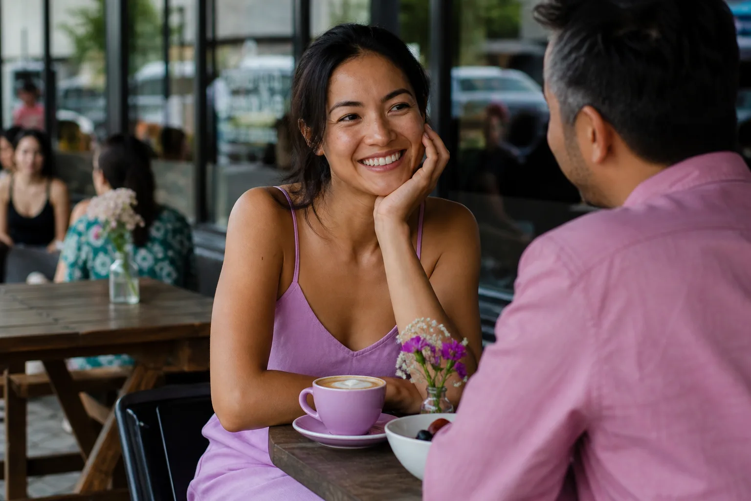 Two people meeting for coffee in Newport city centre